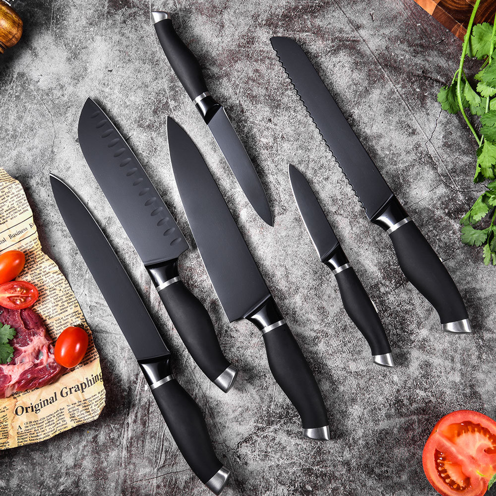 RUITAI Stainless Steel Cooking Knife Set Color Coating TPR Handle K1783-06T