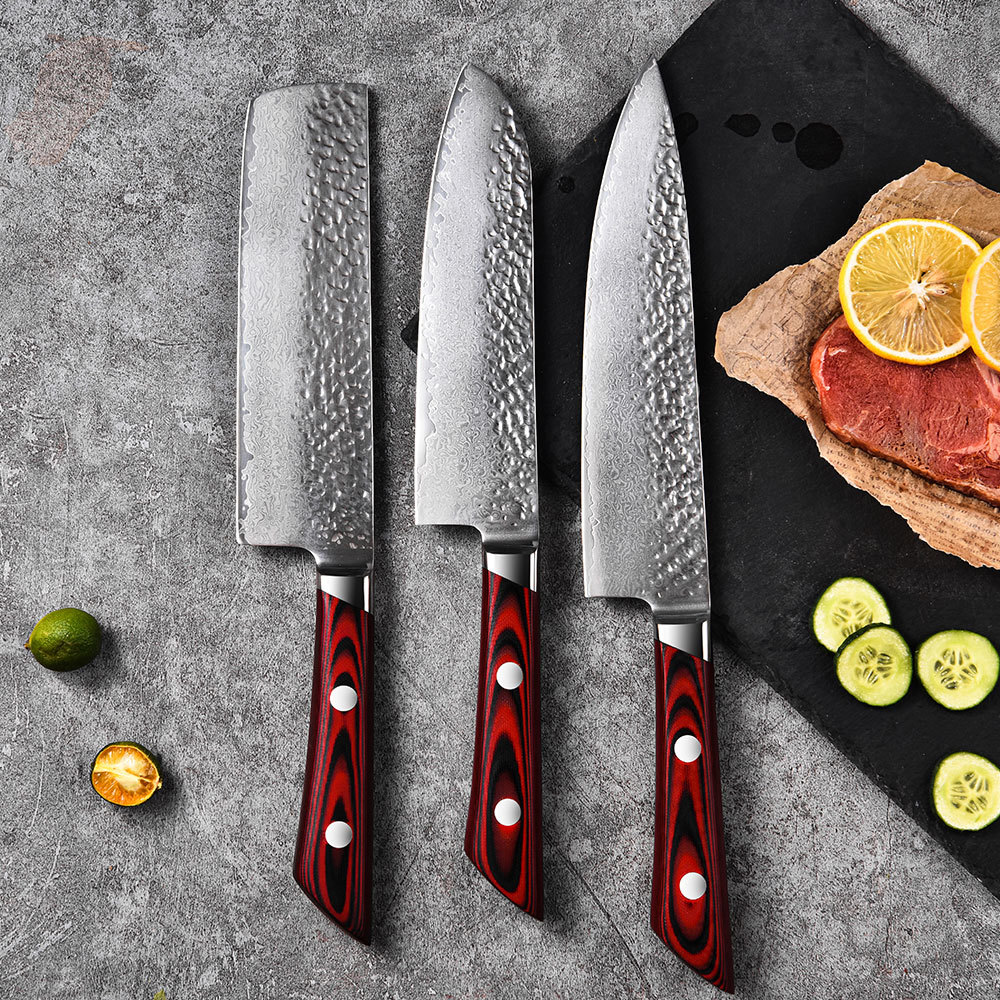RUITAI hammered pattern G10 handle chef knife damascus steel set WN57