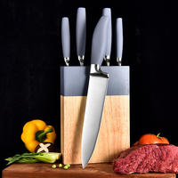 RUITAI Professional color customize TPR Gray Stainless Steel Kitchen Knife Set with paint wooden block  K1150-06T