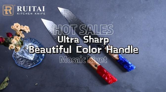 RUITAI Hot Sales Damascus Steel Chef Knife with Delicate Celestial Resin & Wood Handle and Mosaic Rivet M2065