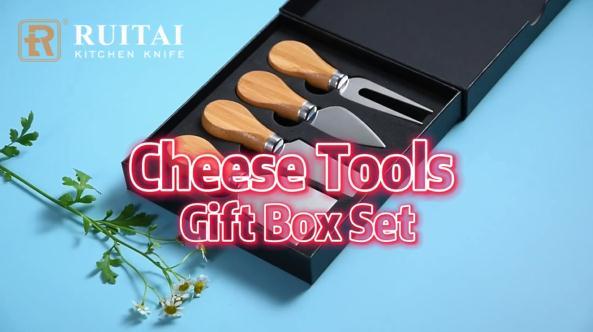 RUITAI Exquisite 4-Piece Butter Cheese Knives Set, Stainless Steel Cheese Knife Collection (Acacia/Rubber Wood Handle Options)