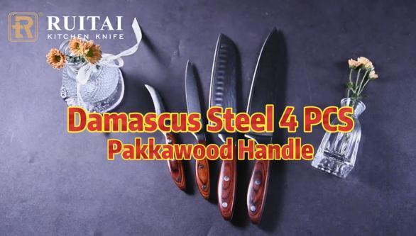 RUITAI Damascus Steel Knife of 4 PCS with Pakkawood Handle Kitchen Chef Knife Family