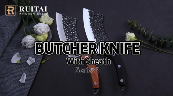 RUITAI Hand Forged Meat Cleaver 6.3 Inch Kitchen Chef Knife with Leather Sheath (Brown/Black) WN81