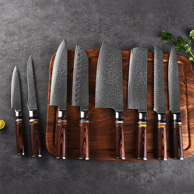 Chef Knives Set Luxury Damascus Kitchen Pakkawood WN177-08T-1