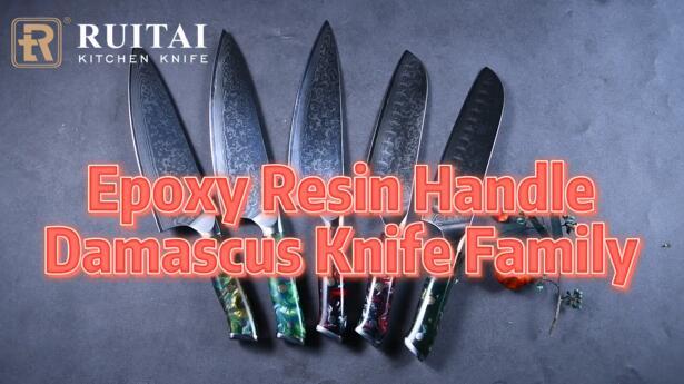 What a Wonderful Epoxy Resin Handle Damascus Steel Series Collection!
