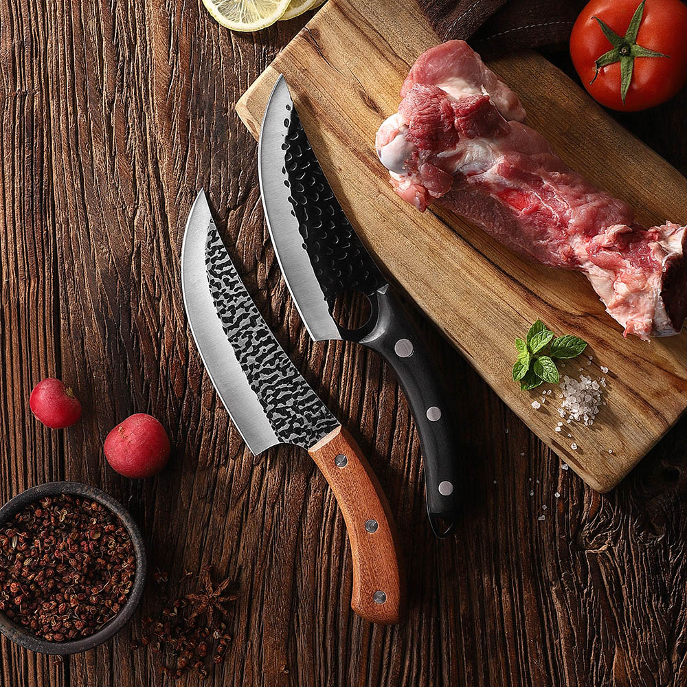 RUITAI Kitchen Stainless Steel hammered Pattern Kitchen Butcher Knife with Double Optional Handle WN801