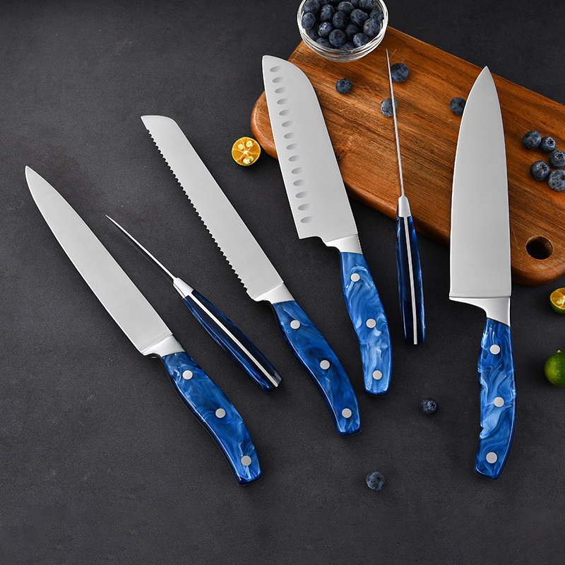 RUITAI Yangjiang New Arrival Stainless Steel Kitchen Knives Set Super Sharp With Acrylic Handle GM1825-BLUE
